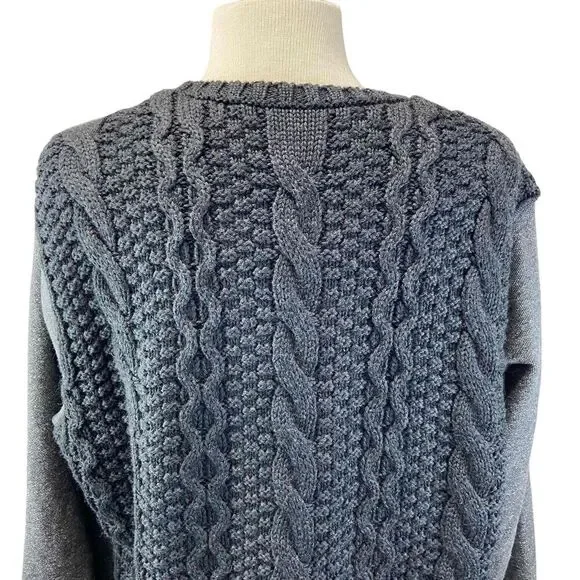 Athleta Womens Size L Gray Crew Neck Sweater Long Sleeve High Low Hem Cable Knit - Picture 5 of 8